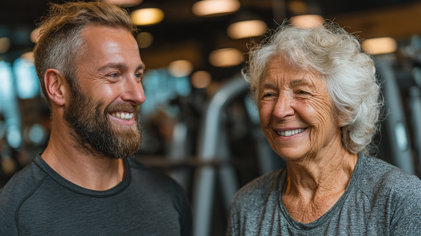 Тренер проводить індивідуальну консультацію з жінкою старшого віку